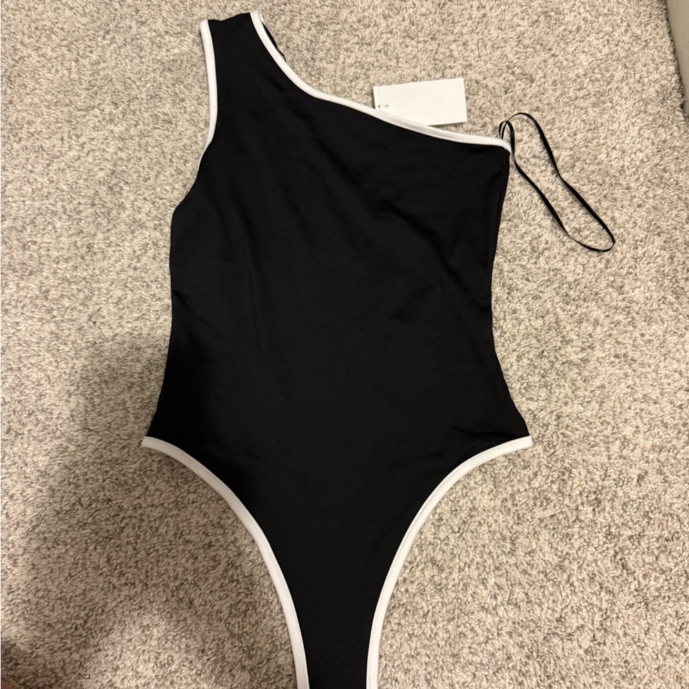 H&M Black and White One-Shoulder Bodysuit